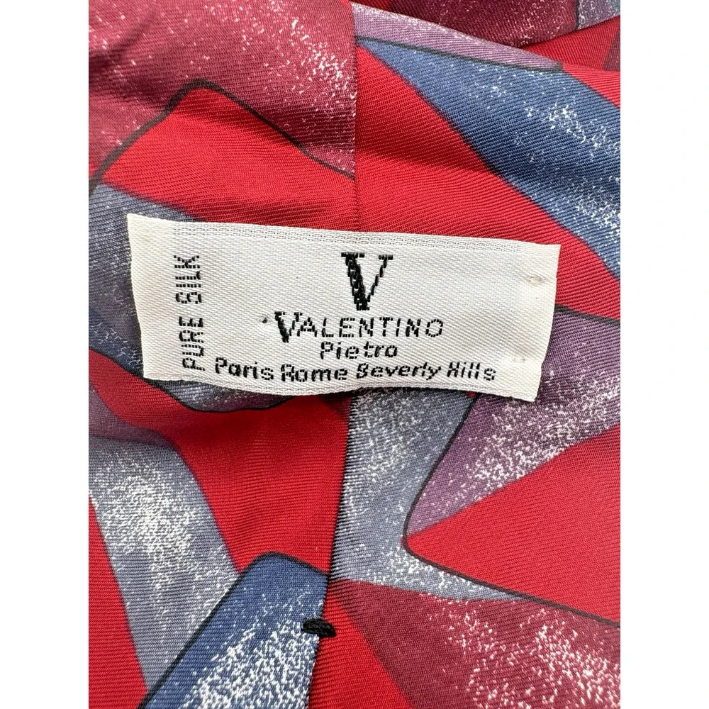 Valentino Cravatte Silk Tie Made Painted in Italy Red Abstract Geometric Vintage